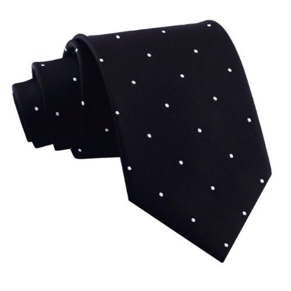 Black White Pin Dots Formal Wedding Straight Mens Neck Tie