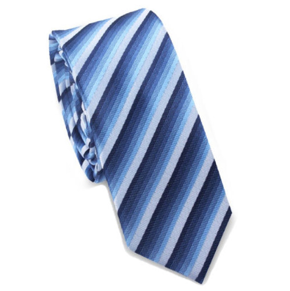 Cascading Blue Stripes Groomsmen Groom Wedding Slim Skinny Mens Neck Tie