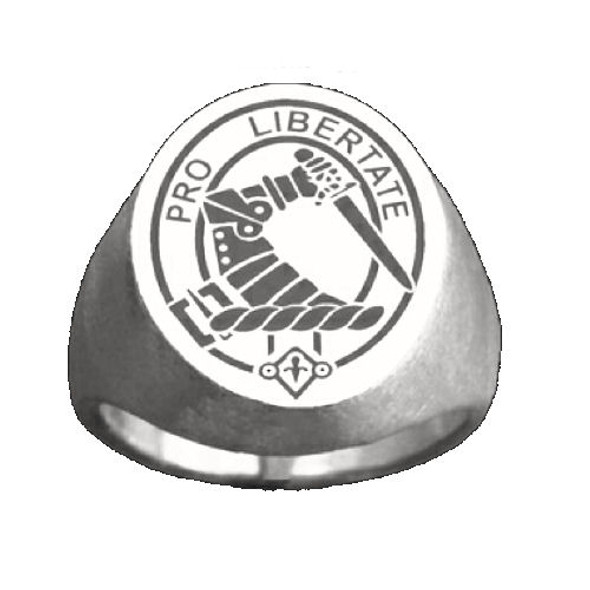 Clan Badge Engraved Oval Clan Crest 14K White Gold Ladies Ring