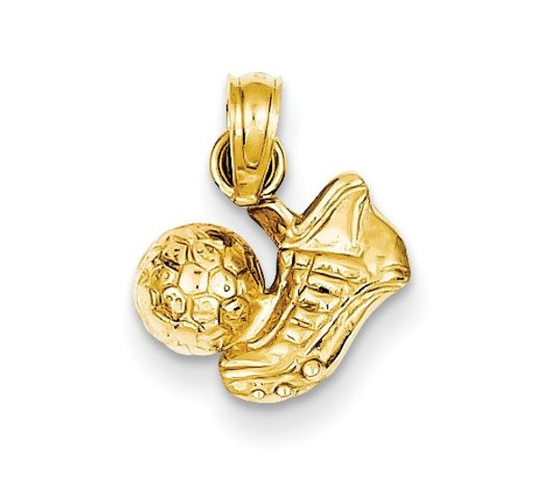 Football Boot With Ball Polished Small 14K Yellow Gold Pendant Charm