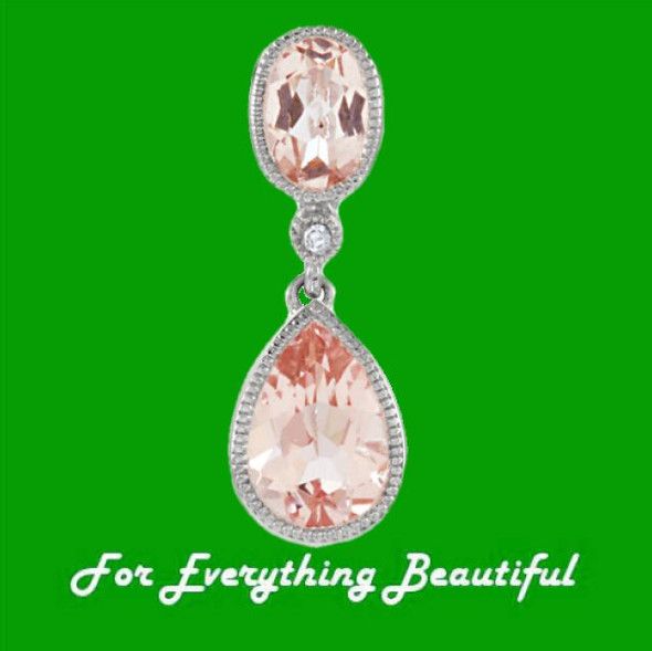 Morganite Oval Pear Drop Diamond Accent 14K White Gold Pendant