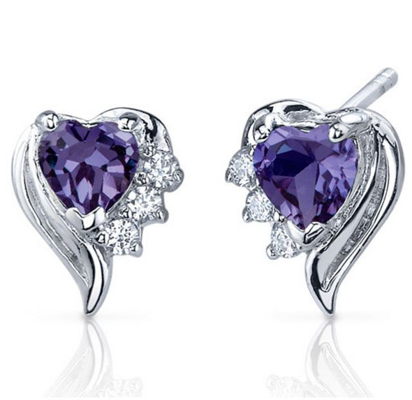 Alexandrite Heart Purple Cubic Zirconia Winged Sterling Silver Earrings