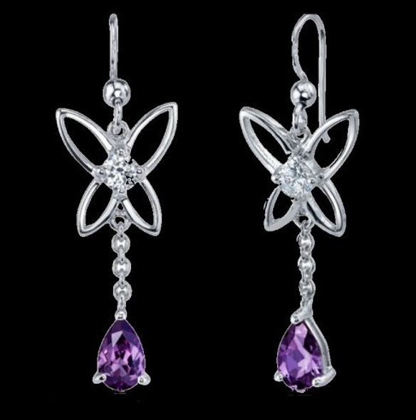 Alexandrite Pear Cut Cubic Zirconia Butterfly Sterling Silver Earrings