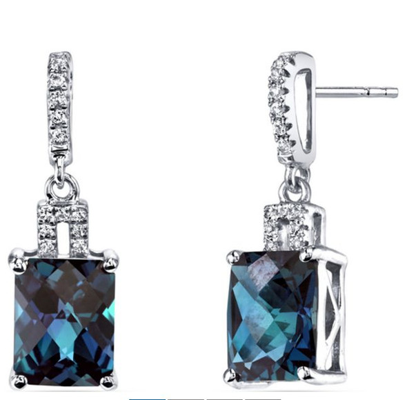 Alexandrite Radiant Cut White Topaz Accent 14K White Gold Earrings