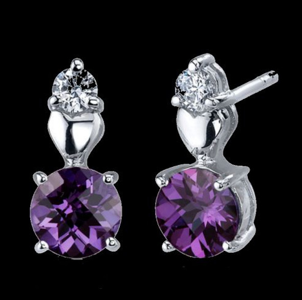 Alexandrite Round Cut Cubic Zirconia Detail Sterling Silver Earrings