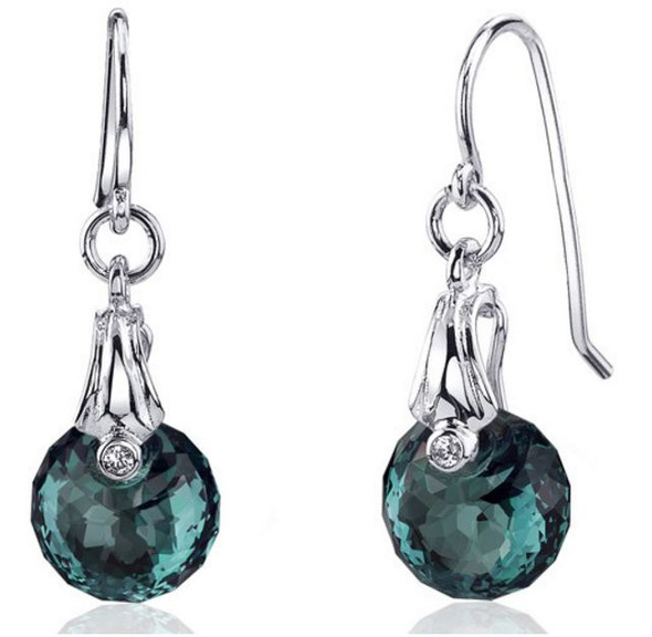 Alexandrite Round Teal Cubic Zirconia Sterling Silver Earrings