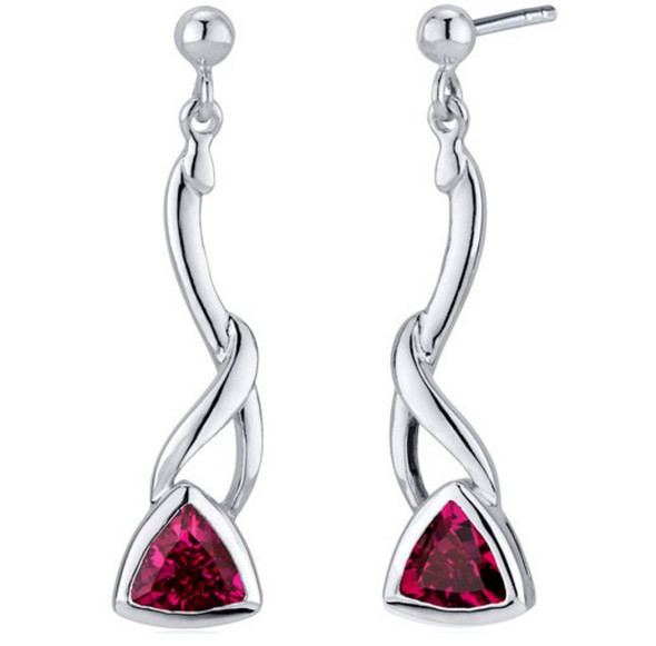 Red Ruby Trillion Cut Abstract Sterling Silver Earrings