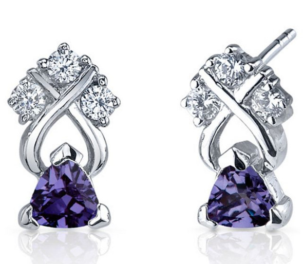 Alexandrite Trillion Cut Cubic Zirconia Accent Sterling Silver Earrings