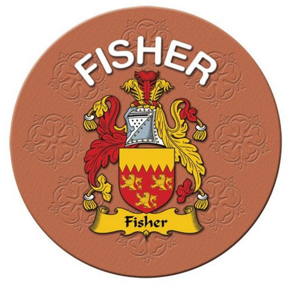 Fisher Coat of Arms Cork Round English Family Name Coasters Set of 4
