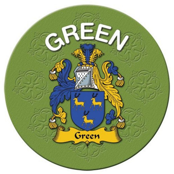 Green Coat of Arms Cork Round English Family Name Coasters Set of 2