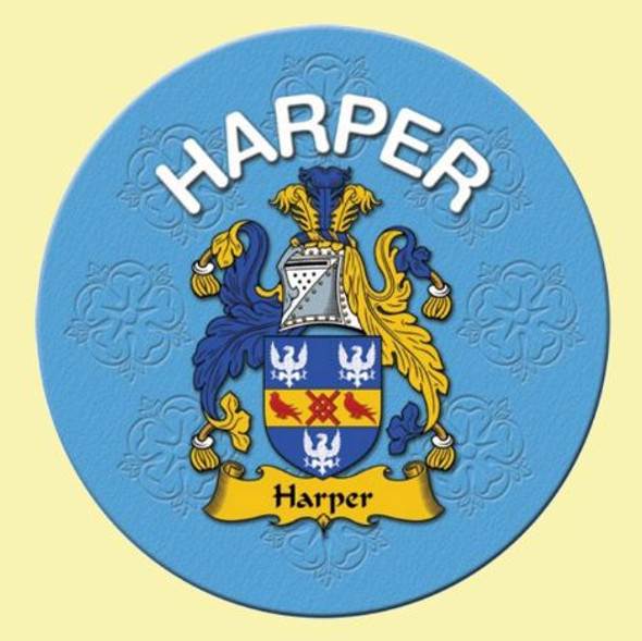 Harper Coat of Arms Cork Round English Family Name Coasters Set of 2