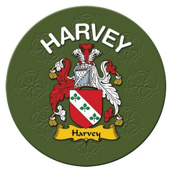 Harvey Coat of Arms Cork Round English Family Name Coasters Set of 4