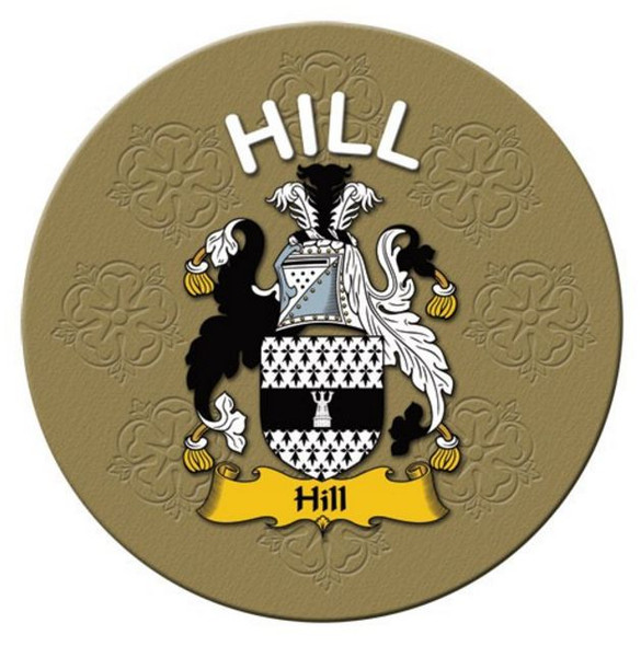 Hill Coat of Arms Cork Round English Family Name Coasters Set of 4