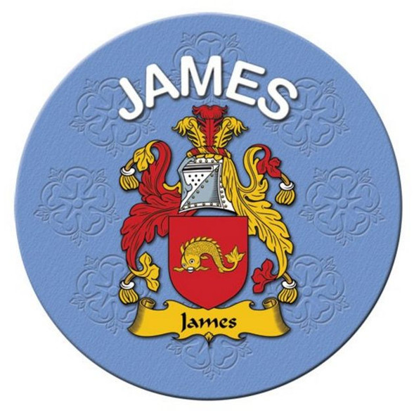 James Coat of Arms Cork Round English Family Name Coasters Set of 2