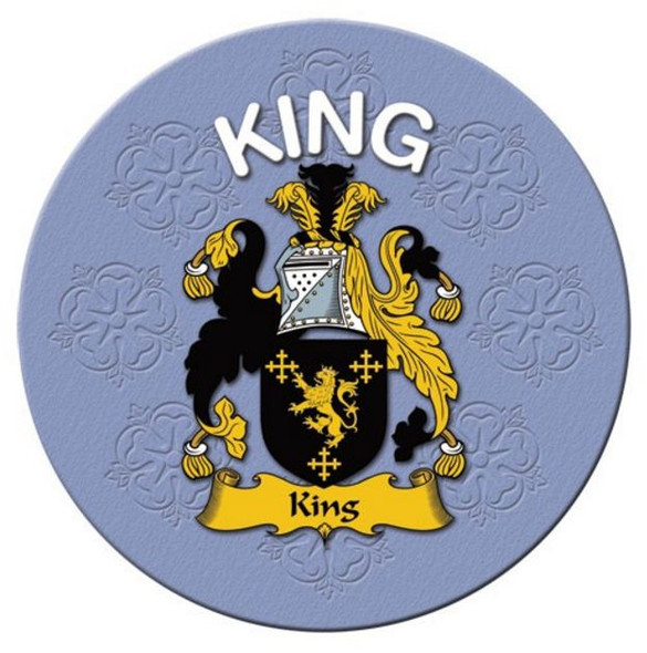 King Coat of Arms Cork Round English Family Name Coasters Set of 2