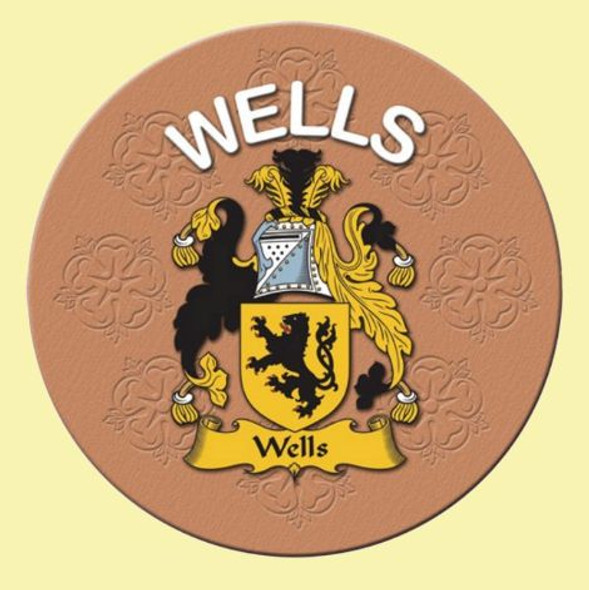 Wells Coat of Arms Cork Round English Family Name Coasters Set of 2