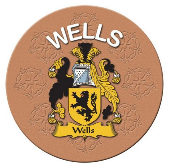 Wells Coat of Arms Cork Round English Family Name Coasters Set of 2