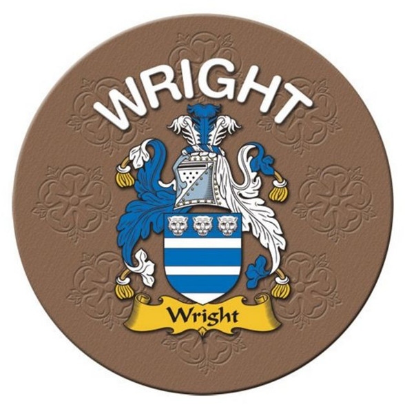 Wright Coat of Arms Cork Round English Family Name Coasters Set of 2