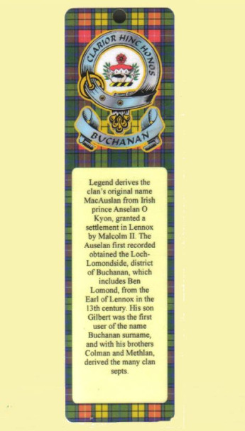Buchanan Clan Badge Clan Buchanan Tartan Laminated Bookmarks Set of 2