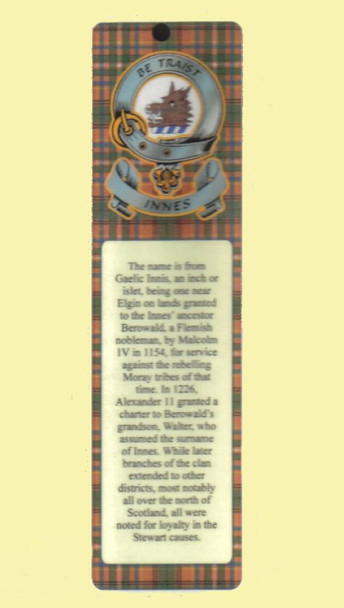 Innes Clan Badge Clan Innes Tartan Laminated Bookmarks Set of 2