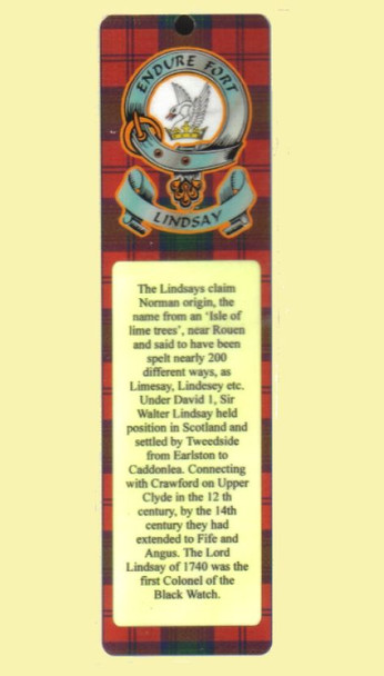 Lindsay Clan Badge Clan Lindsay Tartan Laminated Bookmark