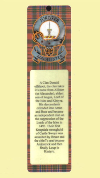 MacAlister Clan Badge Clan MacAlister Tartan Laminated Bookmark