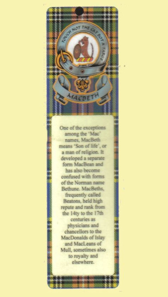 MacBeth Clan Badge Clan MacBeth Tartan Laminated Bookmark