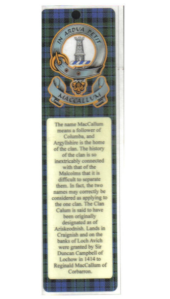 MacCallum Clan Badge Clan MacCallum Tartan Laminated Bookmark