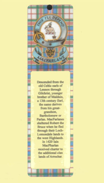 MacFarlane Clan Badge Clan MacFarlane Tartan Laminated Bookmark