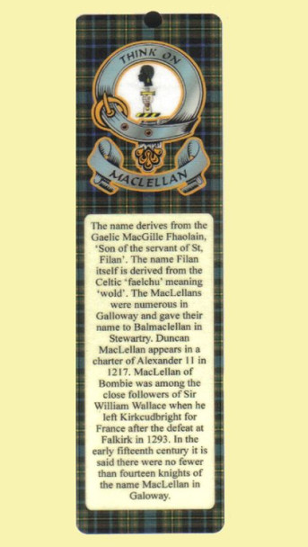 MacLellan Clan Badge Clan MacLellan Tartan Laminated Bookmark