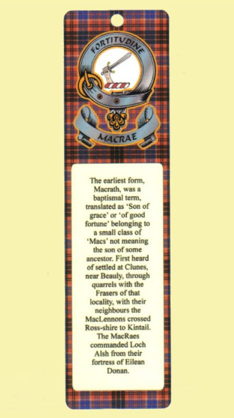 MacRae Clan Badge Clan MacRae Tartan Laminated Bookmarks Set of 2