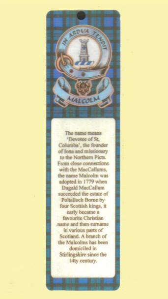 Malcolm Clan Badge Clan Malcolm Tartan Laminated Bookmarks Set of 2