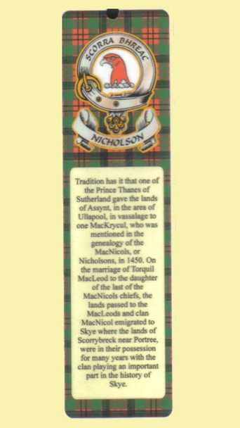 Nicholson Clan Badge Clan Nicholson Tartan Laminated Bookmarks Set of 2