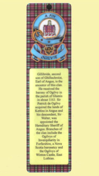 Ogilvie Clan Badge Clan Ogilvie Tartan Laminated Bookmarks Set of 2