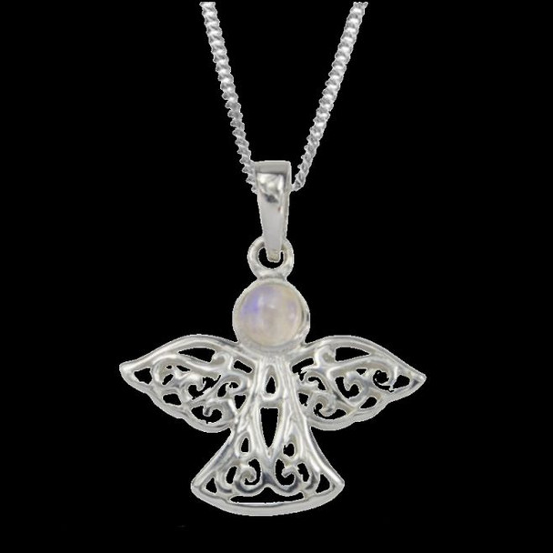 Birthstone Celtic Angel June Stone Sterling Silver Pendant