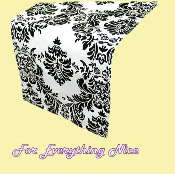 Black White Damask Flocking Taffeta Wedding Table Runners Decorations x 25 For Hire Black White Damask Flocking Taffeta Wedding Table Runners Decorations x 25 For Hire