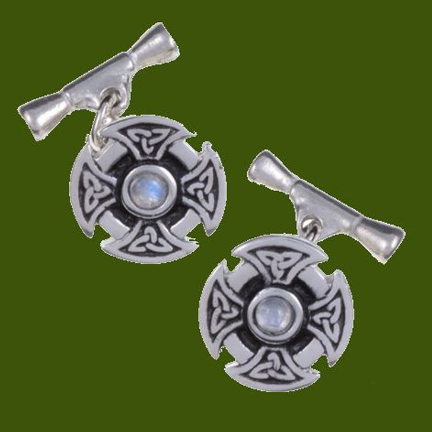 Moonstone Celtic Cross Knotwork Chain Mens Stylish Pewter Cufflinks