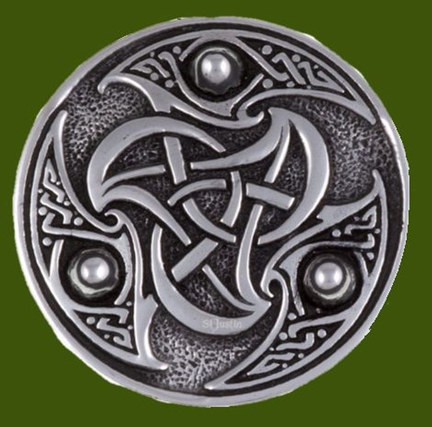 Celtic Triscele Interlacing Embossed Round Antiqued Stylish Pewter Brooch