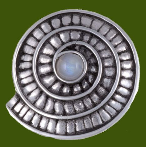 Moonstone Ammonite Shell Spiral Antiqued Stylish Pewter Brooch