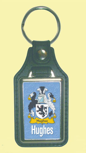 Hughes Coat of Arms English Family Name Leather Key Ring Set of 2