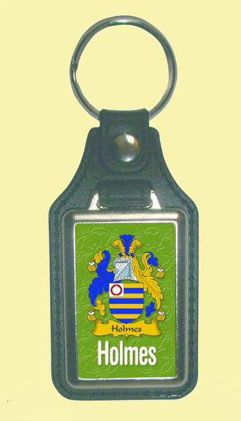 Holmes Coat of Arms English Family Name Leather Key Ring Set of 2