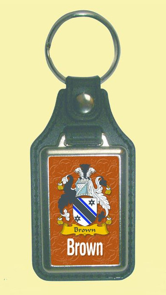 Brown Coat of Arms English Family Name Leather Key Ring Set of 4