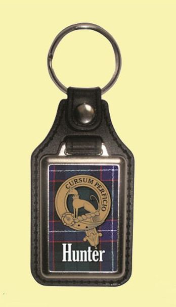 Hunter Clan Badge Tartan Scottish Family Name Leather Key Ring Set of 2