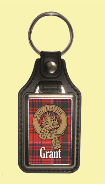 Grant Clan Badge Tartan Scottish Family Name Leather Key Ring Set of 4