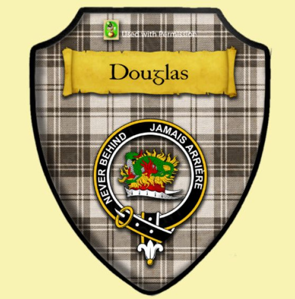 Douglas Grey Modern Tartan Crest Wooden Wall Plaque Shield