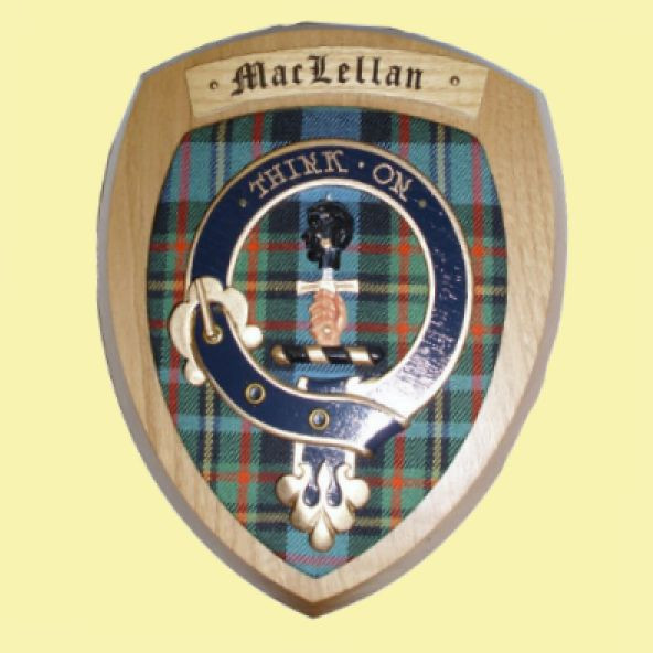 MacLellan Clan Crest Tartan 7 x 8 Woodcarver Wooden Wall Plaque 