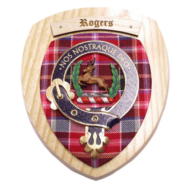 Rogers Clan Crest Tartan 10 x 12 Woodcarver Wooden Wall Plaque 