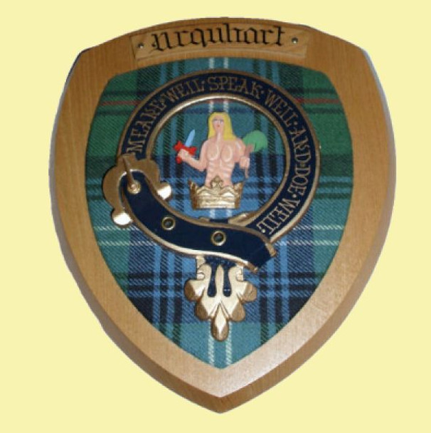 Urquhart Clan Crest Tartan 7 x 8 Woodcarver Wooden Wall Plaque 