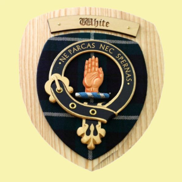 White Clan Crest Tartan 7 x 8 Woodcarver Wooden Wall Plaque 