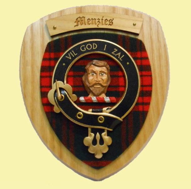 Menzies Clan Crest Tartan 7 x 8 Woodcarver Wooden Wall Plaque 